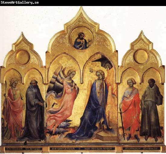 Lorenzo Monaco The Annunciation with SS.Catherine,Antony Abbot,Proculus,and Francis Christ Blessing